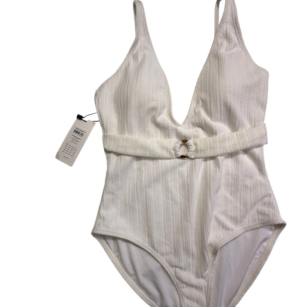 Vero Moda Freedom One Piece Swimsuit White Belted Medium NWT - Picture 4 of 12